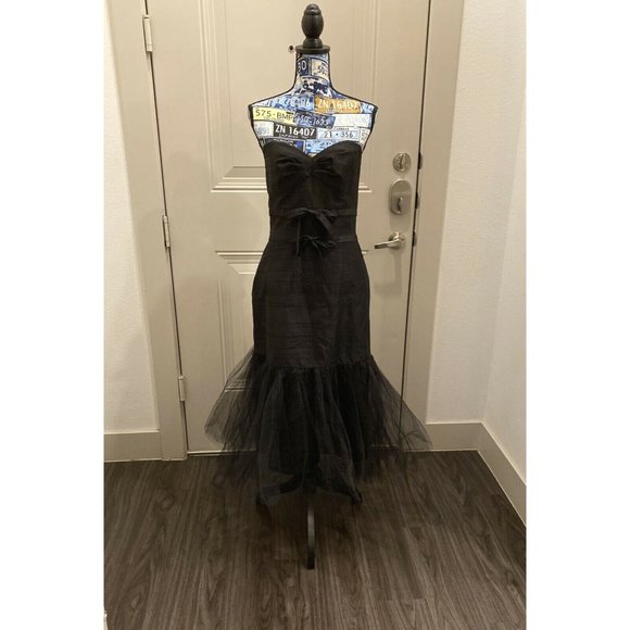 Vintage Abs by Allen Schwartz Black Tulle Strapless Dress Size 10 - Picture 1 of 12